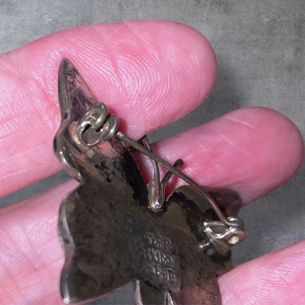 Vintage Butterfly Abalone Inlay Silver Mexico Pin Brooch - Picture 9 of 13